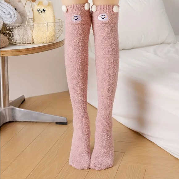 Cartoon Fuzzy High Knee Socks In Pink - Picture 3 of 7